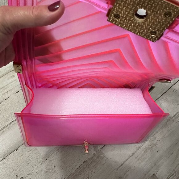 Hot Pink Jelly Purse Chain Strap Barbiecore Party Y2K Fun Boutique Bag NEW - Picture 5 of 9